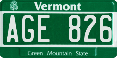 VT license plate AGE826