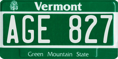 VT license plate AGE827