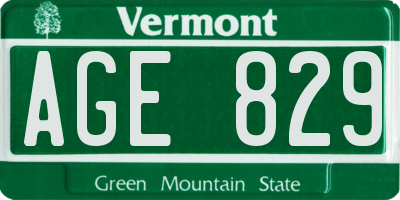 VT license plate AGE829
