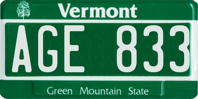 VT license plate AGE833