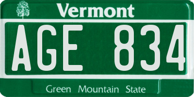 VT license plate AGE834