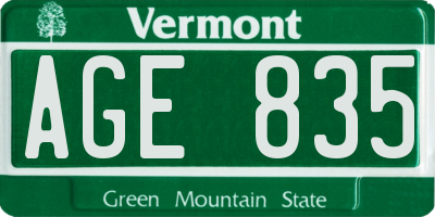 VT license plate AGE835
