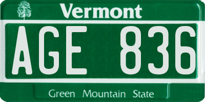 VT license plate AGE836