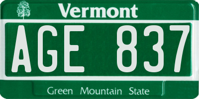 VT license plate AGE837