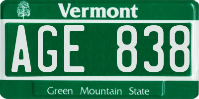 VT license plate AGE838
