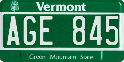 VT license plate AGE845