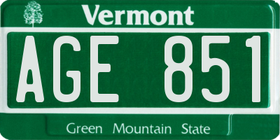 VT license plate AGE851