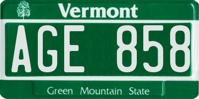 VT license plate AGE858