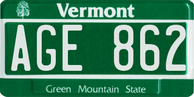 VT license plate AGE862