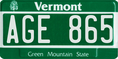 VT license plate AGE865