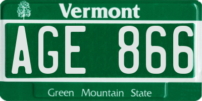 VT license plate AGE866