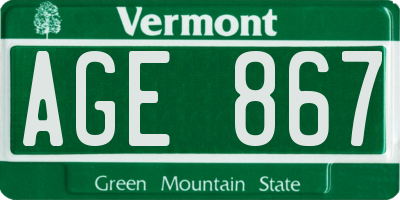 VT license plate AGE867