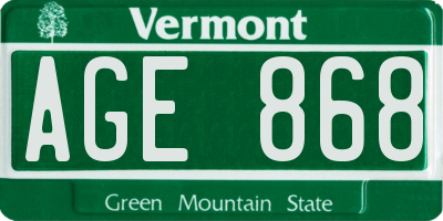 VT license plate AGE868