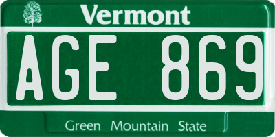 VT license plate AGE869