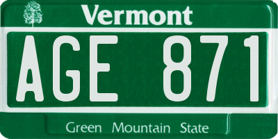 VT license plate AGE871