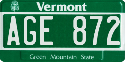 VT license plate AGE872