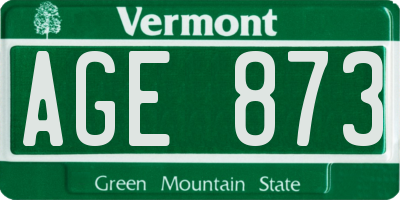 VT license plate AGE873