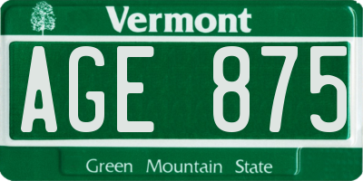 VT license plate AGE875