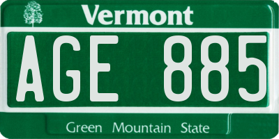 VT license plate AGE885