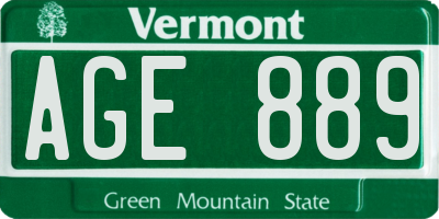 VT license plate AGE889