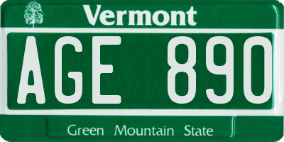 VT license plate AGE890