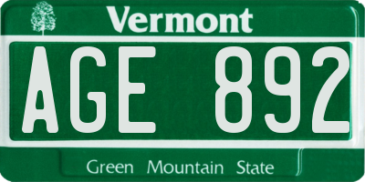 VT license plate AGE892