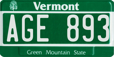 VT license plate AGE893