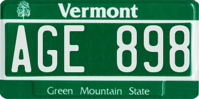VT license plate AGE898