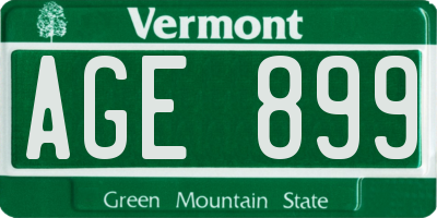 VT license plate AGE899
