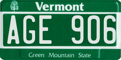 VT license plate AGE906