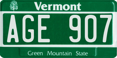VT license plate AGE907