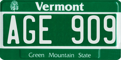 VT license plate AGE909