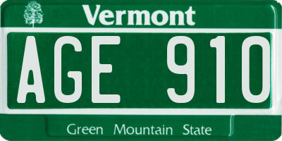 VT license plate AGE910