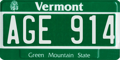 VT license plate AGE914