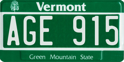 VT license plate AGE915