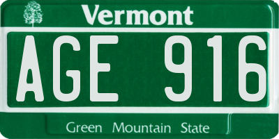 VT license plate AGE916