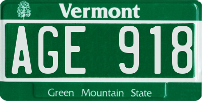 VT license plate AGE918