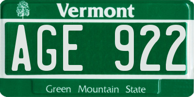 VT license plate AGE922