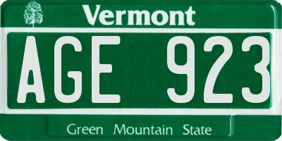 VT license plate AGE923