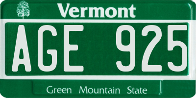 VT license plate AGE925