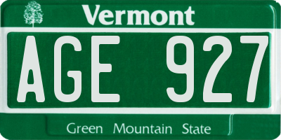 VT license plate AGE927