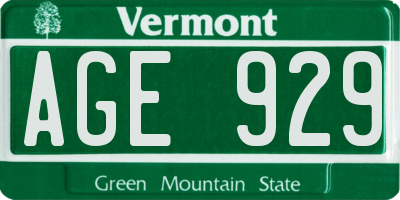 VT license plate AGE929