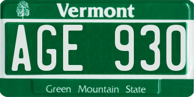 VT license plate AGE930