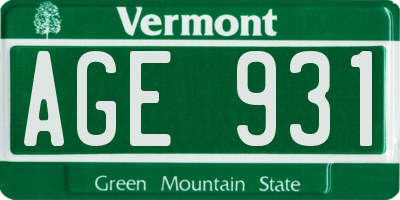 VT license plate AGE931