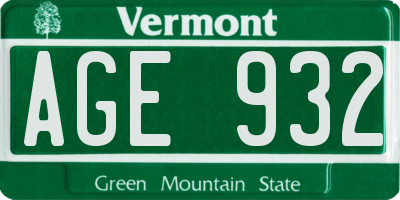 VT license plate AGE932
