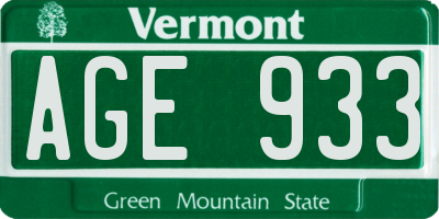 VT license plate AGE933