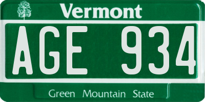 VT license plate AGE934