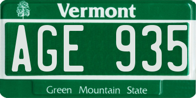 VT license plate AGE935
