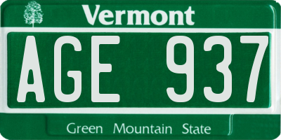 VT license plate AGE937