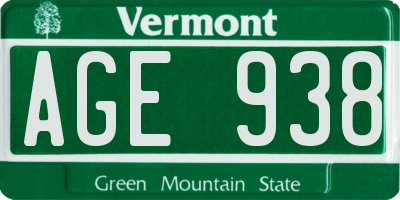 VT license plate AGE938